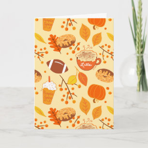 Fall Leaves Football and Pumpkin Spice Pattern Card