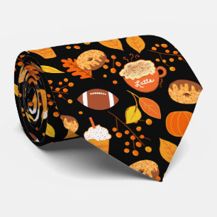 Fall Leaves Football and Pumpkin Spice Pattern Tie