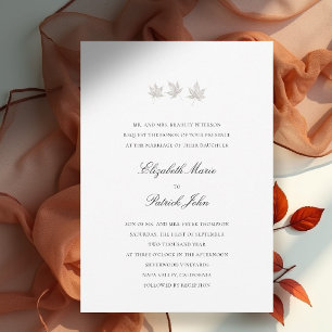 Fall Leaves Formal Modern Classic White Wedding Invitation