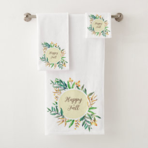Fall leaves frame with customizable text  bath towel set