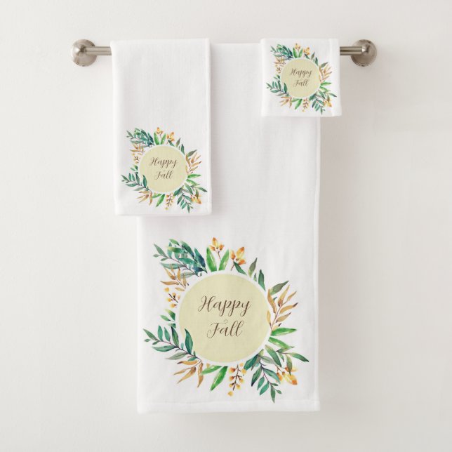 Fall leaves frame with customizable text  bath towel set (Insitu)
