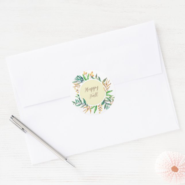 Fall leaves frame with customizable text  classic round sticker (Envelope)