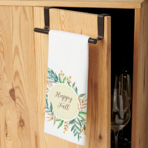 Fall leaves frame with customizable text kitchen towel