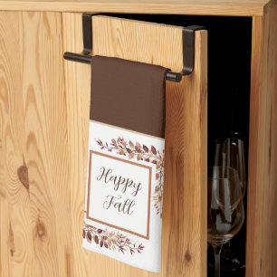 Fall leaves frame with customizable text kitchen towel