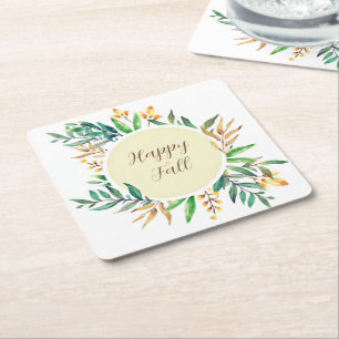 Fall leaves frame with customizable text square paper coaster