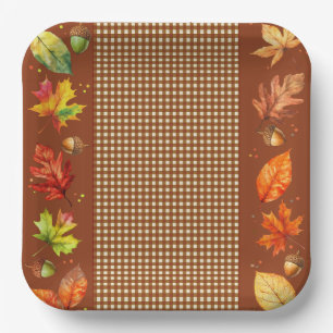 Fall Leaves & Gingham Paper Plate