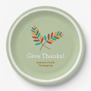Fall Leaves Give Thanks, Personalized Thanksgiving Paper Plate
