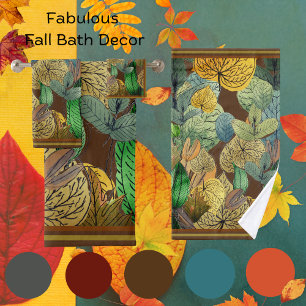 Fall Leaves Green, Brown, Rust, Chocolate Brown  Bath Towel Set