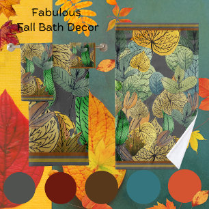 Fall Leaves Green, Brown, Rust, Smokey Grey Bath Towel Set