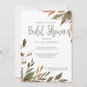Fall Leaves Greenery Watercolor Bridal Shower Invitation