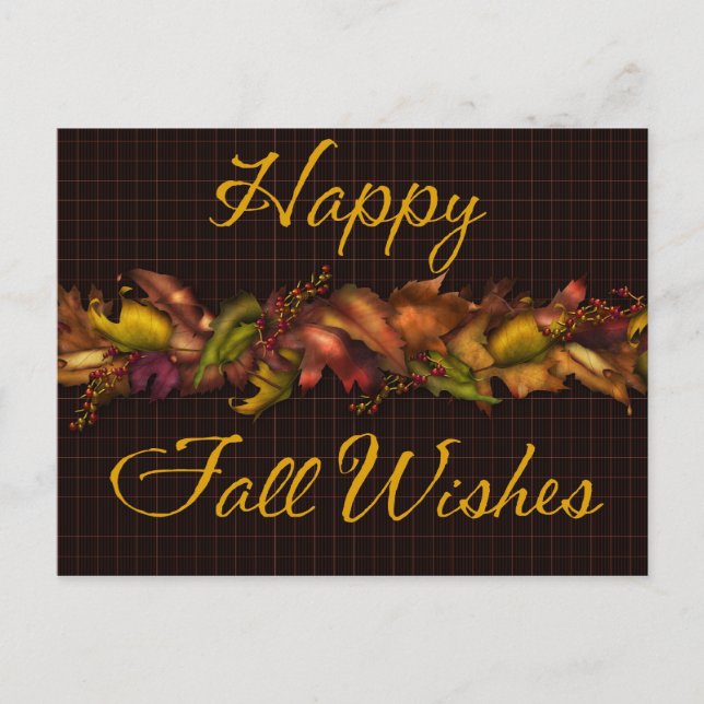 Fall Leaves Happy Fall Wishes Postcard (Front)