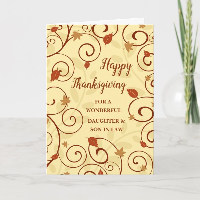 Fall Leaves Happy Thanksgiving Daughter Son in Law Holiday Card (Front)