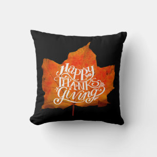 FALL LEAVES HAPPY THANKSGIVING DAY THROW PILLOW