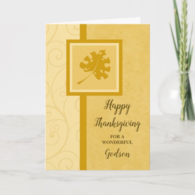 Fall Leaves Happy Thanksgiving Godson Holiday Card (Front)