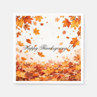 Fall Leaves Happy Thanksgiving Paper Napkins