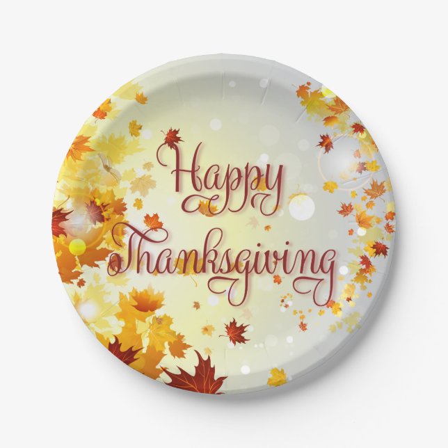 Fall Leaves Happy Thanksgiving Paper Plates (Front)