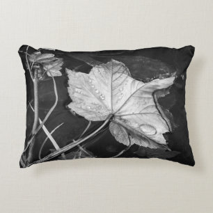 Fall Leaves in a Pond Black and White Accent Pillow