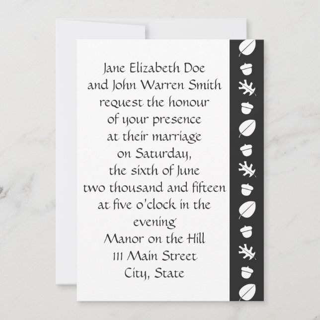 Fall Leaves in Black Wedding Invitation (Front)