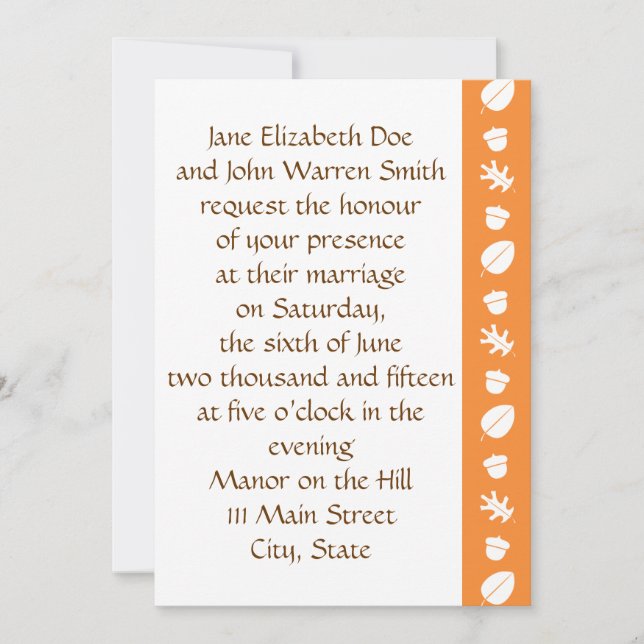 Fall Leaves in Orange Wedding Invitation (Front)