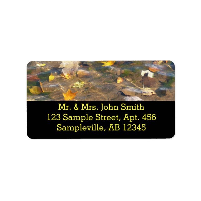 Fall Leaves in Pond Water Nature Photography Label (Front)