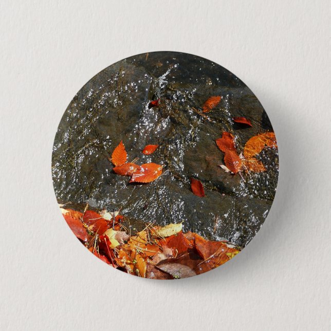 Fall Leaves in Waterfall I Autumn Photography 2 Inch Round Button (Front)