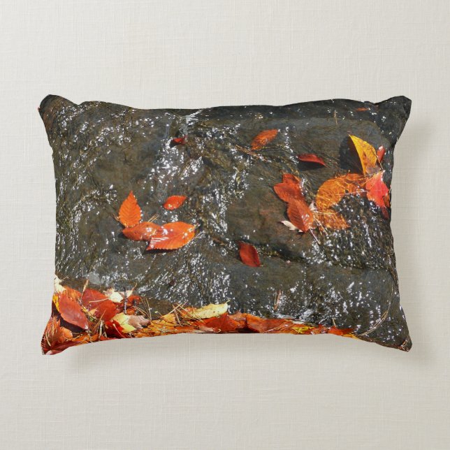 Fall Leaves in Waterfall I Autumn Photography Accent Pillow (Front)