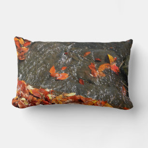 Fall Leaves in Waterfall I Autumn Photography Lumbar Pillow