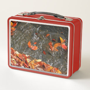 Fall Leaves in Waterfall I Autumn Photography Metal Lunch Box