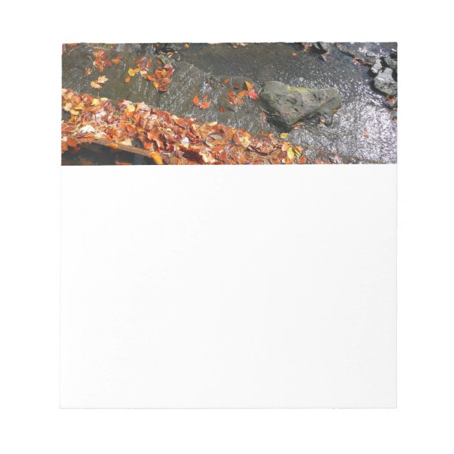 Fall Leaves in Waterfall I Autumn Photography Notepad (Front)
