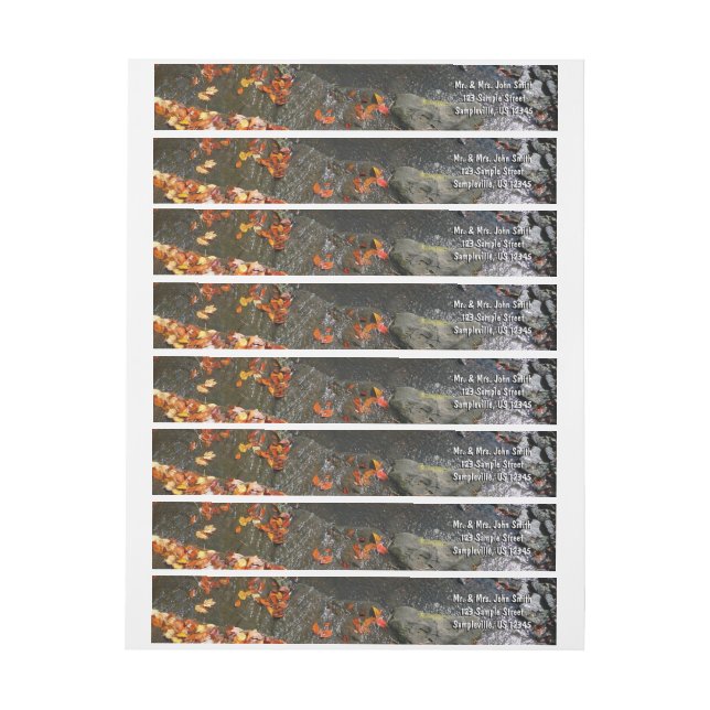 Fall Leaves in Waterfall I Autumn Photography Wrap Around Label (Sheet)