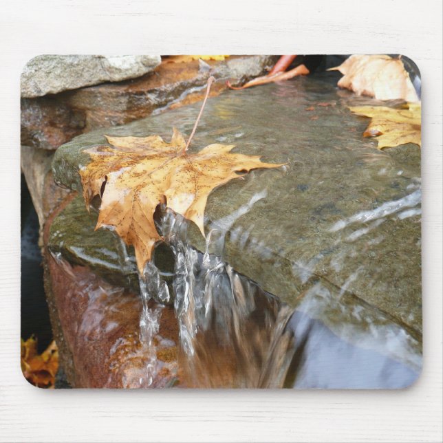 Fall Leaves in Waterfall II Autumn Photography Mouse Pad (Front)