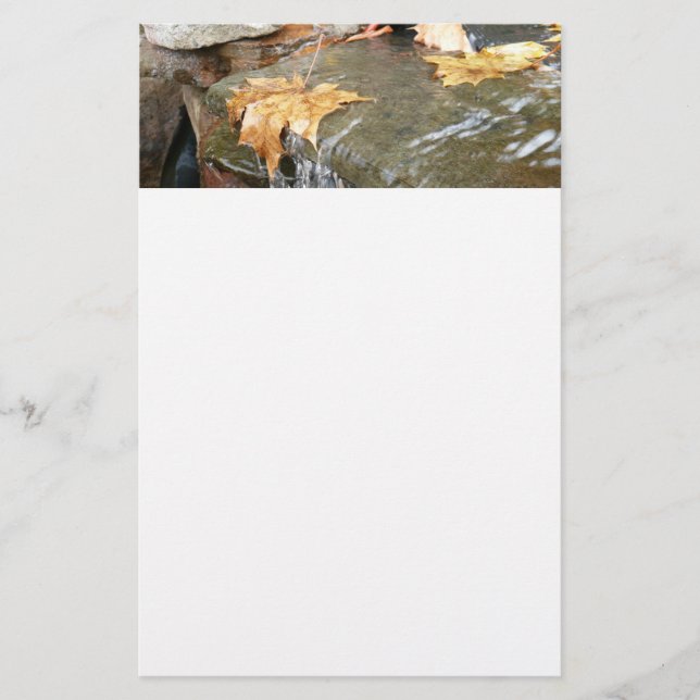 Fall Leaves in Waterfall II Autumn Photography Stationery (Front)