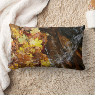 Fall Leaves in Waterfall III Autumn Nature Lumbar Pillow