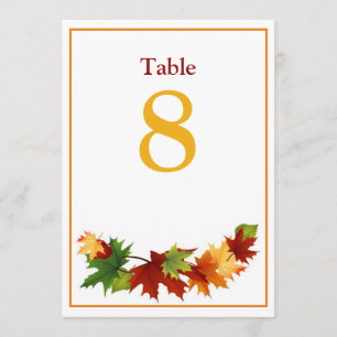 Fall Leaves Large Table Number Card 5 x 7