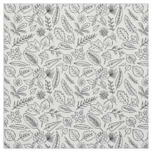 Fall Leaves Line Art Pattern - Cute Minimal Simple Fabric