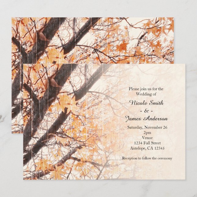 Fall Leaves Maple Tree Rustic Wedding Invitations (Front/Back)