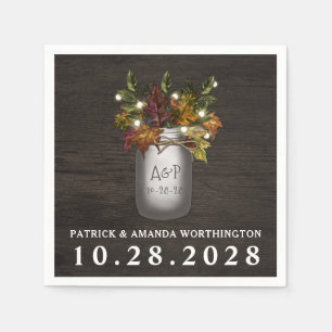 Fall Leaves Mason Jar Rustic Wedding Napkins