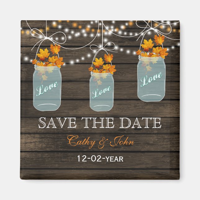 fall leaves mason jar save the Date Magnet (Front)