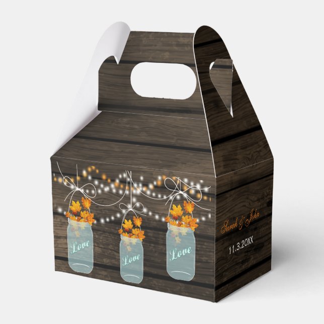 fall leaves mason jar wedding favour box (Back Side)