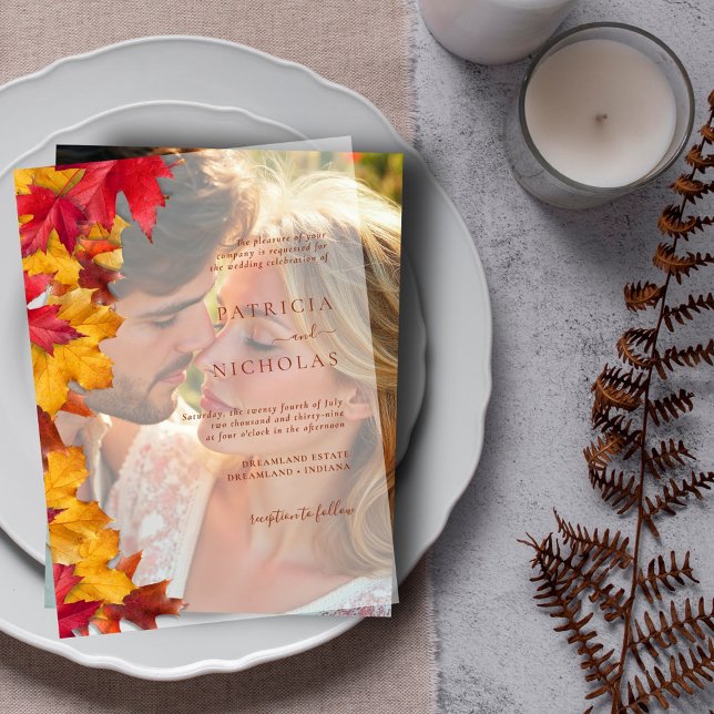 Fall Leaves Minimalist Autumn Wedding Vellum Invitations (Creator Uploaded)