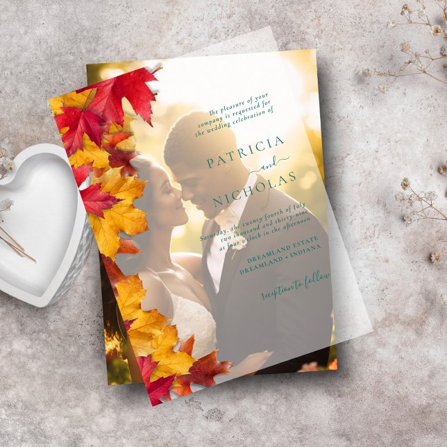 Fall Leaves Minimalist Autumn Wedding Vellum Invitations (Creator Uploaded)