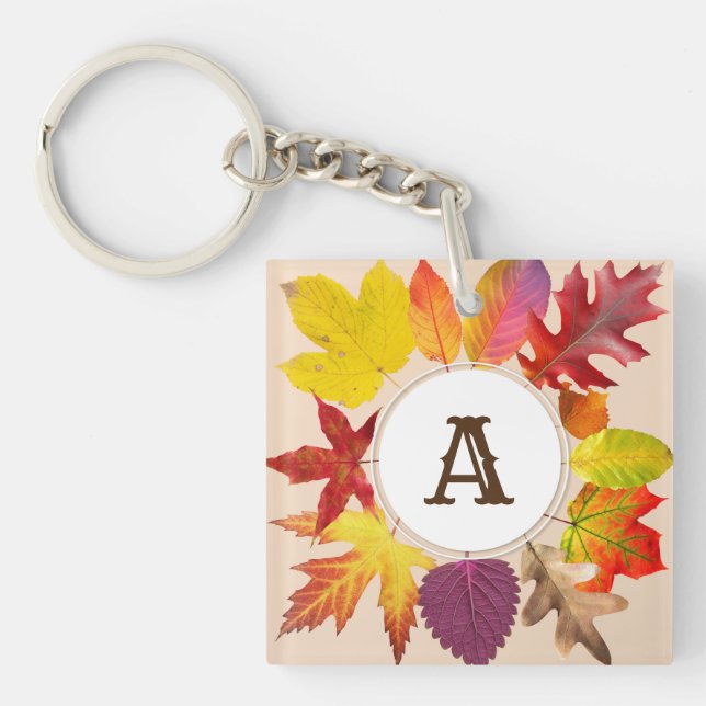 Fall leaves monogram keychain (Front)