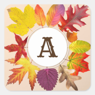 Fall leaves monogram square sticker