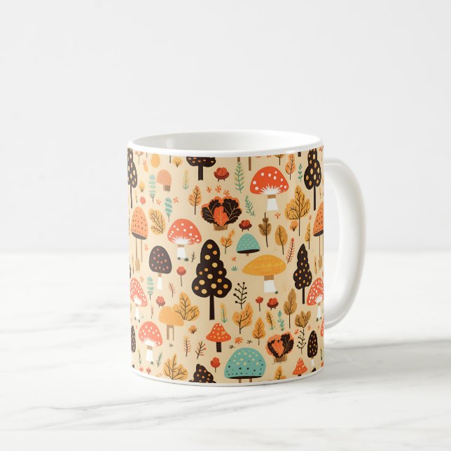 Fall Leaves Mushrooms and Pumpkin coffee mug (Front Right)