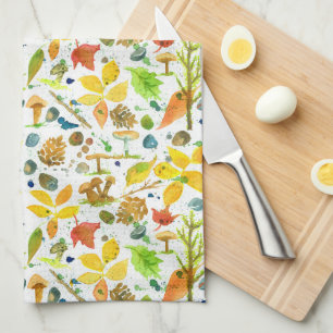 Fall Leaves Mushrooms Autumn Plants Kitchen Towel