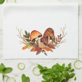 Fall Leaves Mushrooms Retro Kitchen Towel