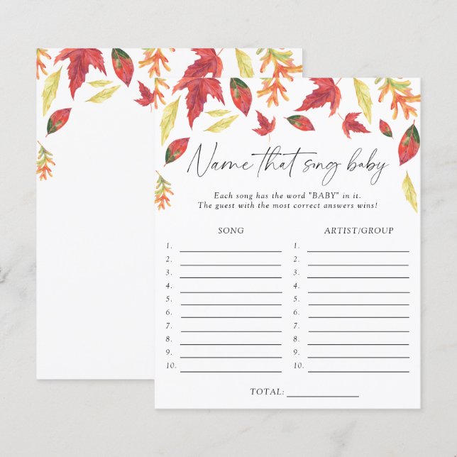 Fall leaves - Name that song baby shower game (Front/Back)