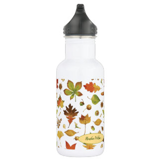Fall Leaves Nature Water Bottle with Name