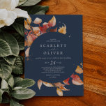 Fall Leaves | Navy Blue & Burgundy Casual Wedding Invitation<br><div class="desc">This fall leaves navy blue and burgundy casual wedding invitation is perfect for an October wedding. The modern rustic design features stunning hand painted watercolor autumn leaves in colourful shades of yellow,  burnt orange,  and burgundy red which pops on a navy blue background.</div>