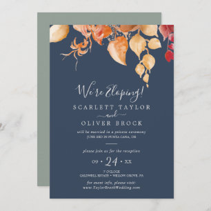 Fall Leaves Navy Blue Elopement Reception Invitation